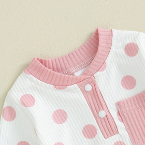 Ribbed Polka Dot Knee Patch Outfit