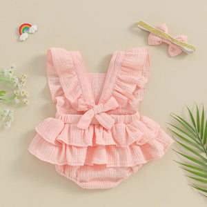 Solid Ruffles Skirt Romper & Headband