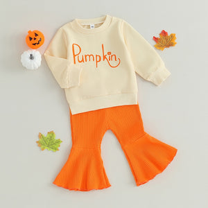 Fall Pumpkin Sweater & Flare Pants