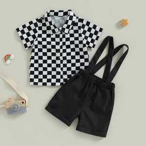 Checkered Suspender Shorts Outfit