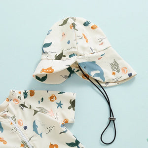 Short Sleeve Animal Life Swimsuit & Hat