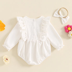 White Lace Ruffle Onesie & Bow