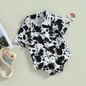 Cow Print Collared Onesie