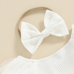 Solid Puff Sleeve Tutu Dress & Headband