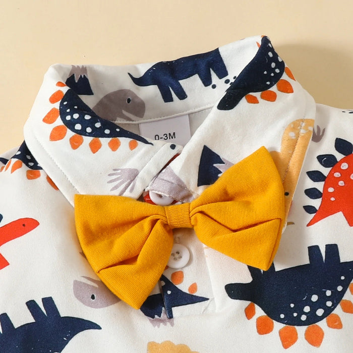 Dinosaur Bow Tie Suspender Shorts Outfit