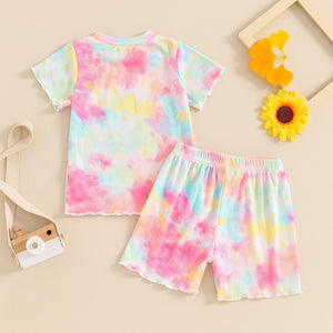 Ribbed Ruffle Tie Dye Shirt & Shorts