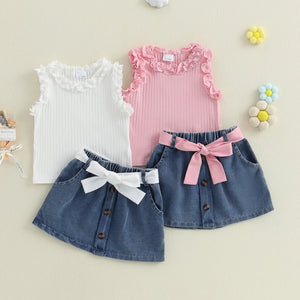 Ribbed Ruffle Bow Skirt Outfit