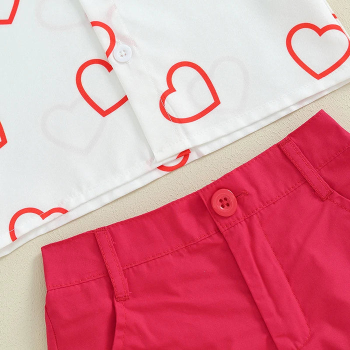 Heart Collared Shirt & Shorts Set