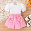 Ribbed Puff Sleeve Top & Bow Skirt