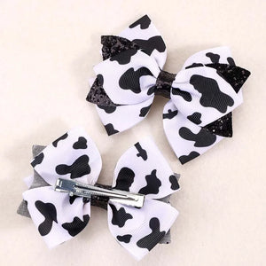 2 Pack Cow Glitter Bow Clips