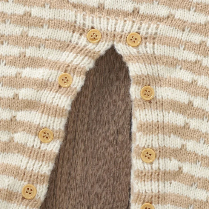 Knitted Ruffle Bow Stripe Romper