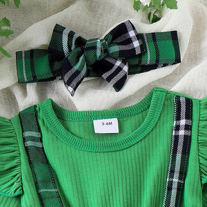 Green Plaid Romper Dress & Bow