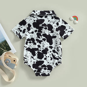 Cow Print Collared Onesie