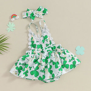 Clover Lace Romper Dress & Bow