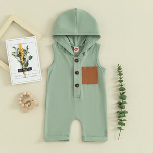 Solid Pocket Hoodie Romper