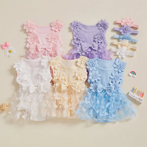 Sleeveless Ribbed Butterfly Flower Dress