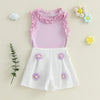 Ribbed Ruffle Flower Shorts Outfit