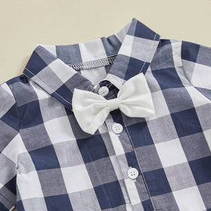 Spring Plaid Suspenders Bow Tie Outfit