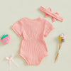 Pink Ribbed Onesie & Headband