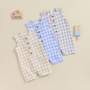 Plaid Button Boy Romper