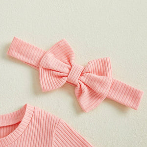 Pink Ribbed Onesie & Headband