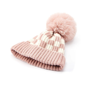 Checkered Pom Beanie Hat