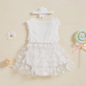 Sleeveless Ribbed Butterfly Flower Dress