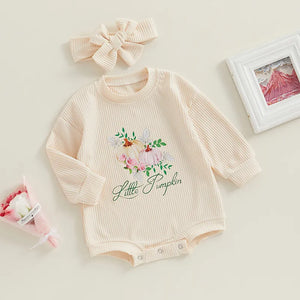 Ribbed Little Pumpkin Floral Onesie & Bow