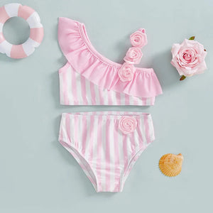 Pink Rose Striped Bikini