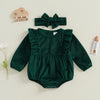 Solid Ribbed Velvet Onesie & Bow