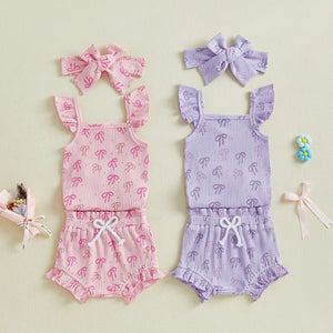 Ribbed Ruffle Ribbon Outfit & Bow