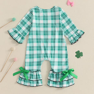 Plaid Sequins Clover Romper