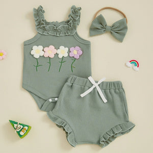 Ruffled Summer Flowers Outfit & Bow