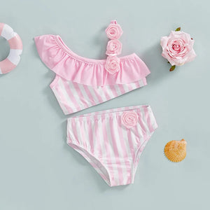 Pink Rose Striped Bikini