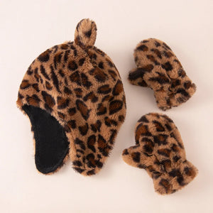 Plush Leopard Hat & Gloves