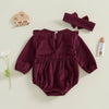 Solid Ribbed Velvet Onesie & Bow