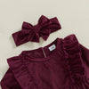 Solid Ribbed Velvet Onesie & Bow