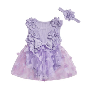 Sleeveless Ribbed Butterfly Flower Dress