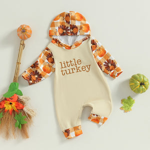 Little Turkey Hooded Plaid Romper