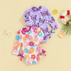 Floral Butterfly Long Sleeve Ruffle Swimsuit