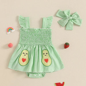 Plaid Avocado Ruffle Dress & Bow