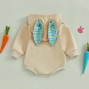 Plaid Bunny Ear Hooded Onesie