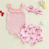 Pink Ribbed Ruffle Bow Outfit