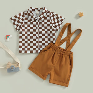 Checkered Suspender Shorts Outfit