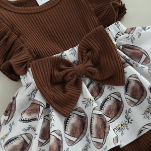 Brown Floral Football Dress & Headband