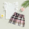 Frilled Top & Plaid Pocket Skirt Outfit