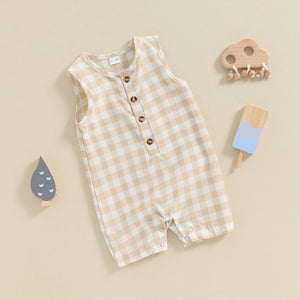 Plaid Button Boy Romper