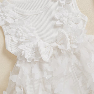 Sleeveless Ribbed Butterfly Flower Dress