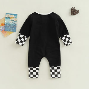 Checkered Patchwork Zipper Onesie