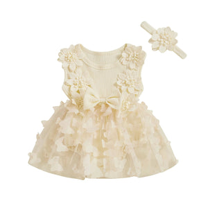 Sleeveless Ribbed Butterfly Flower Dress